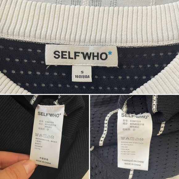 SELFWHO Black Openwork Knit Sweater Long Sleeve T-shirt Size Small - Picture 15 of 16